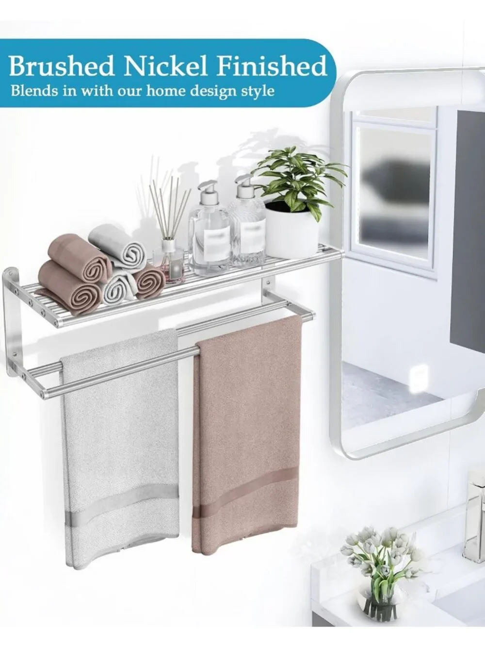 24-Inch Wall-Mounted Towel Rack - Stainless Steel 2-Tier Bath Towel Holder